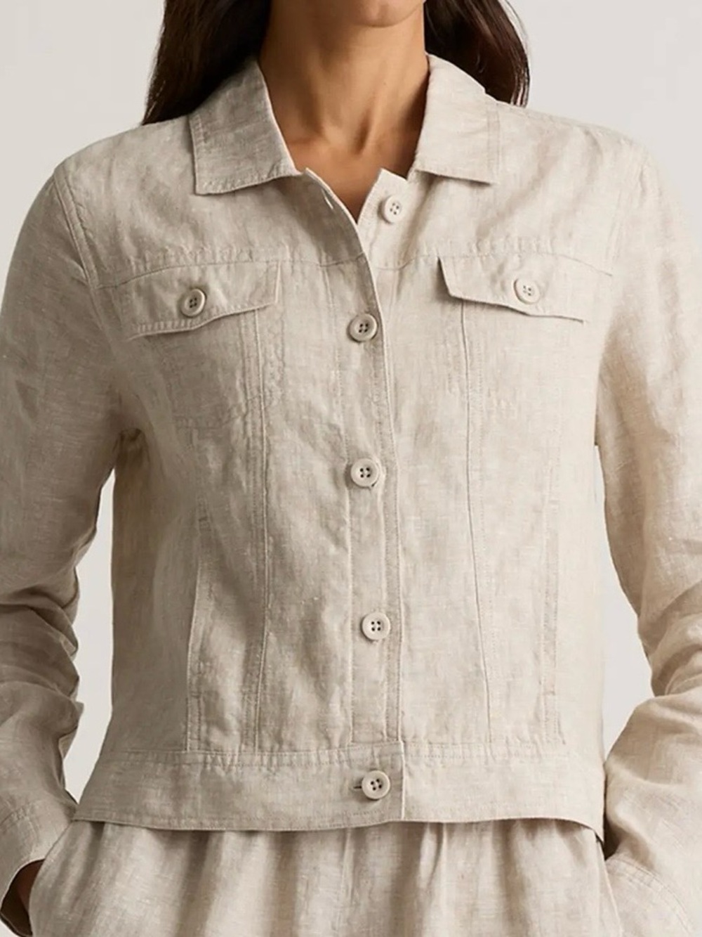 Quince European Linen Jacket M Flax Beige Utility Shirt Jacket Lightweight